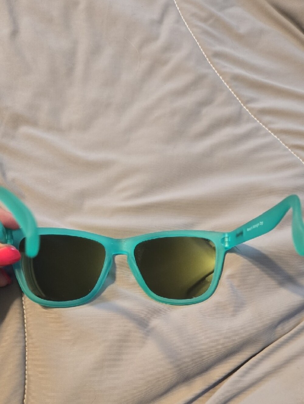 Goodr Matte Frame Sunglasses with Yellow-Green Mirrored Lenses. - Picture 3 of 7